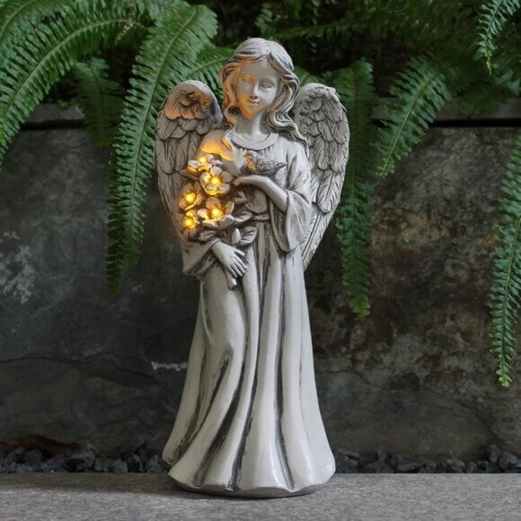 New Solar Angel Statue, Resin Garden Figurine & Sculpture for Patio, Lawn, Yards